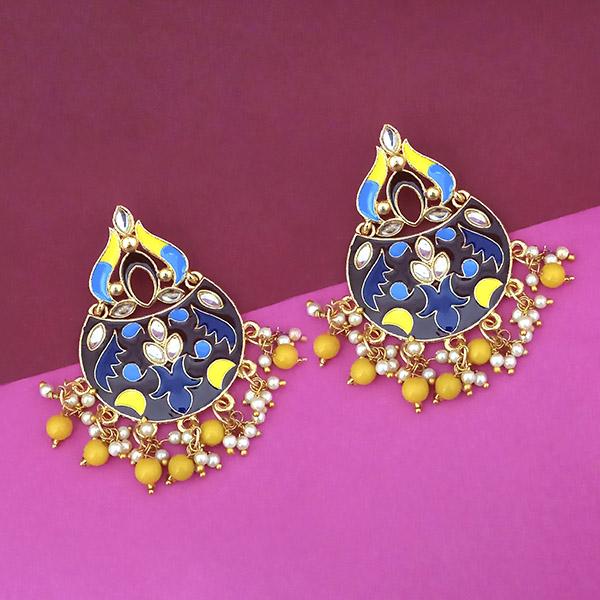 Kriaa Gold Plated Kundan Multi Meenakari Dangler Earrings - 1314215G