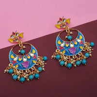 Kriaa Blue Meenakari And Beads Kundan Dangler Earrings - 1314216A