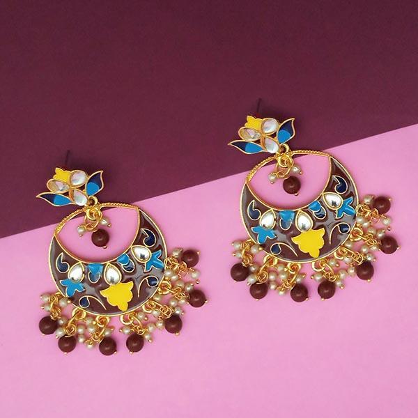 Kriaa Brown Meenakari And Beads Kundan Dangler Earrings - 1314216B