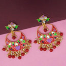 Kriaa Red Meenakari And Beads Kundan Dangler Earrings - 1314216D