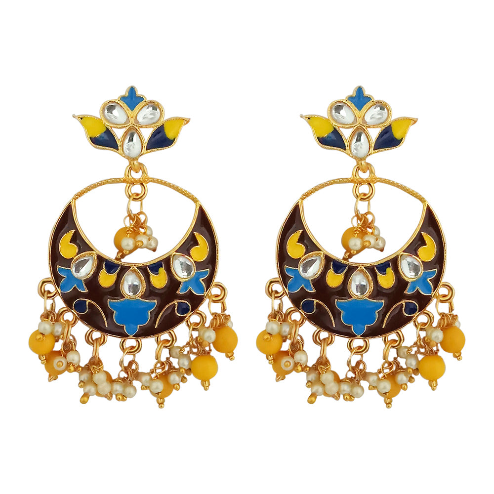 Kriaa Gold Plated Kundan Multi Meenakari Dangler Earrings