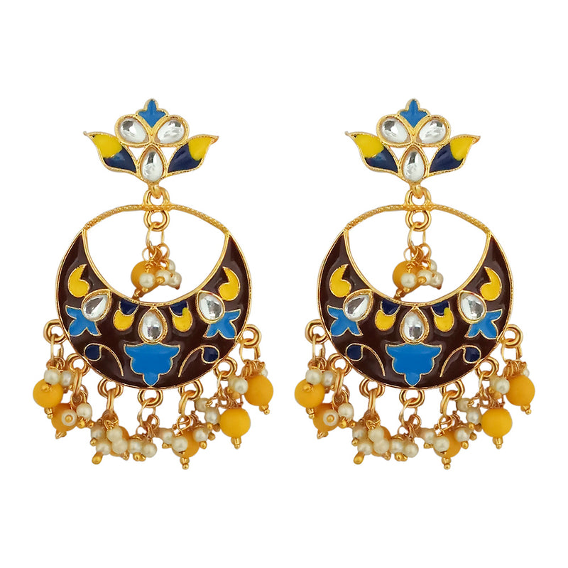 Kriaa Gold Plated Kundan Multi Meenakari Dangler Earrings