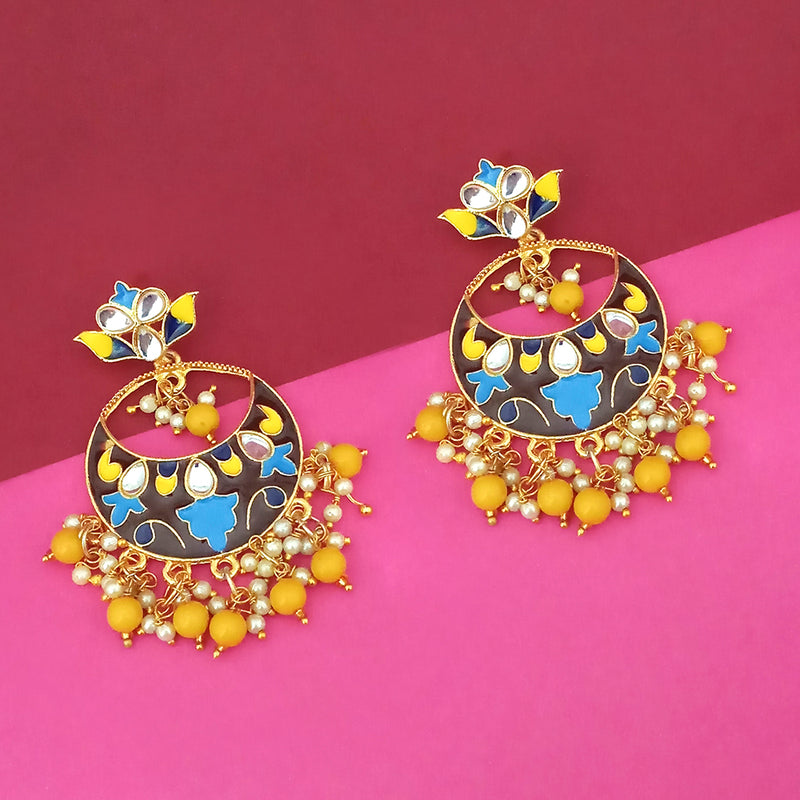 Kriaa Gold Plated Kundan Multi Meenakari Dangler Earrings