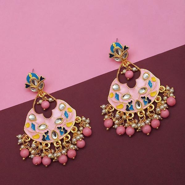 Kriaa Pink Meenakari And Beads Kundan Dangler Earrings - 1314217C