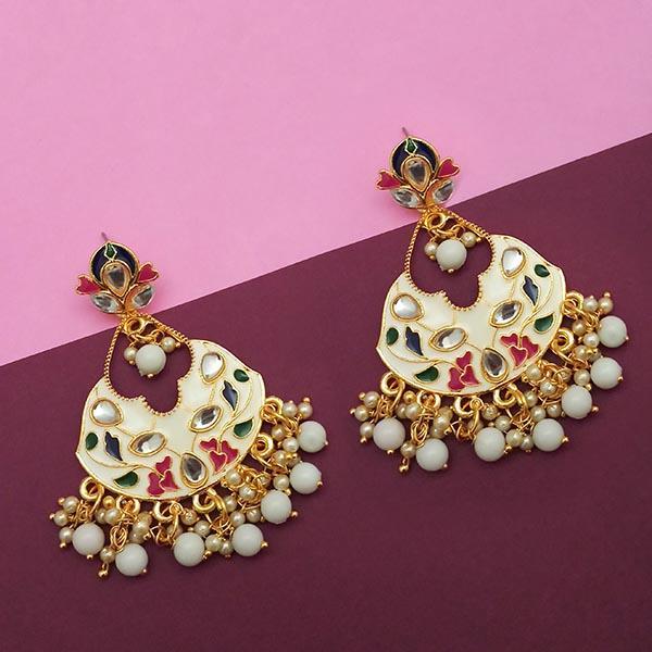 Kriaa White Meenakari And Beads Kundan Dangler Earrings - 1314217E