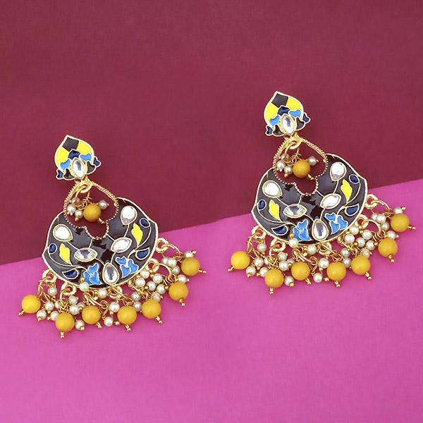 Kriaa Gold Plated Kundan Multi Meenakari Dangler Earrings - 1314217G