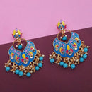 Kriaa Blue Meenakari And Beads Kundan Dangler Earrings - 1314218A