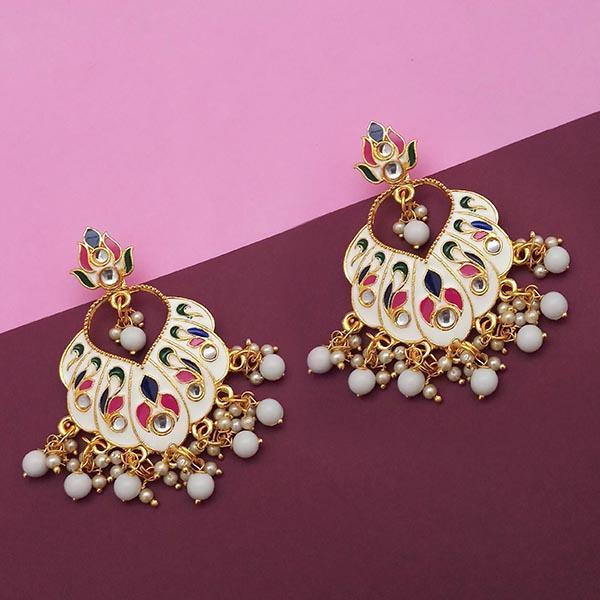 Kriaa White Meenakari And Beads Kundan Dangler Earrings - 1314218E