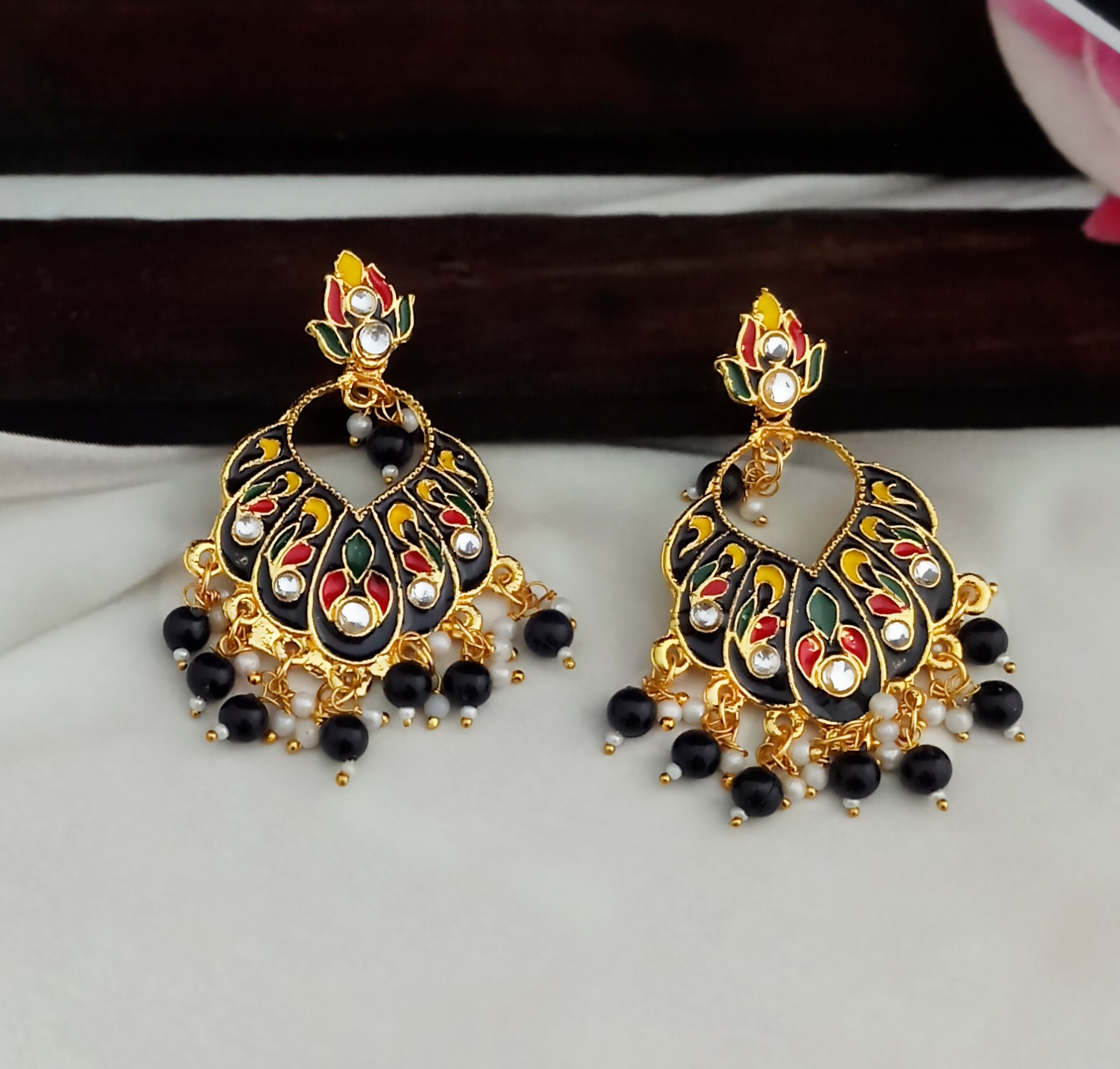 Amina Creation Gold Plated Meenakari Dangler Earrings