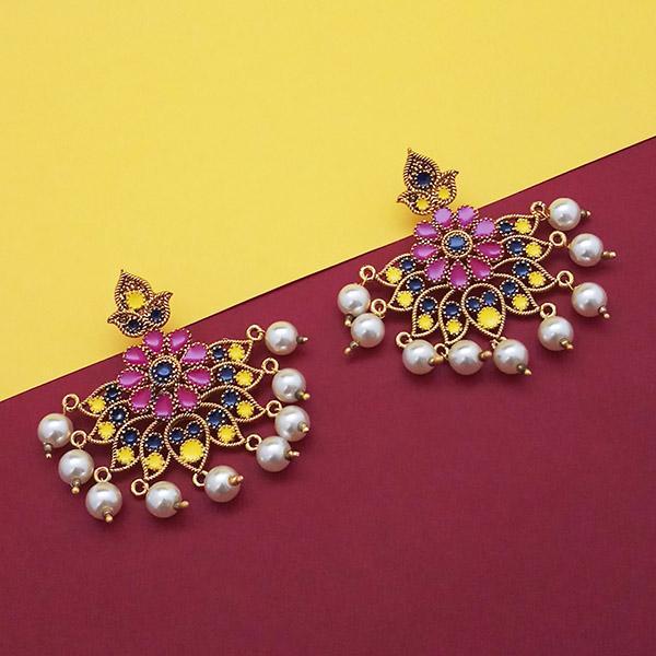 Kriaa Pink Meenakari And Pearl Dangler Earrings - 1314219F