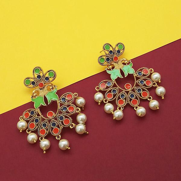 Kriaa Green Meenakari And Pearl Dangler Earrings - 1314220C