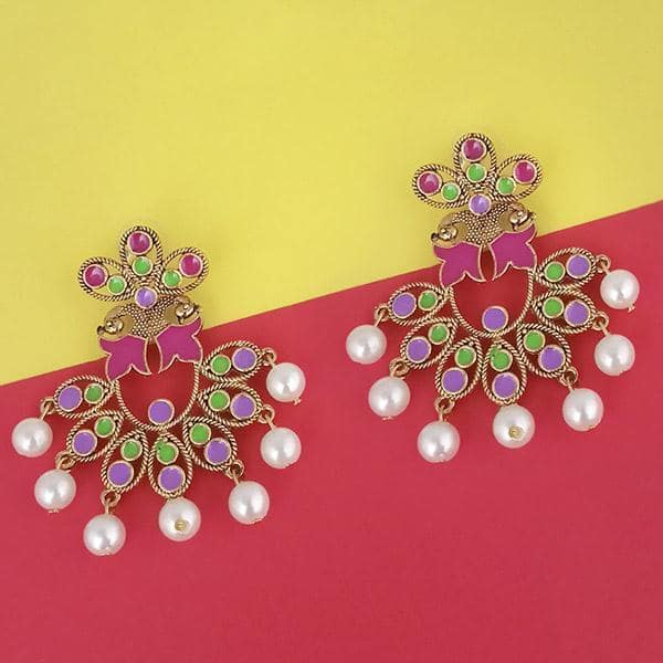 Kriaa Gold Plated Pink Meenakari Earrings - 1314220G