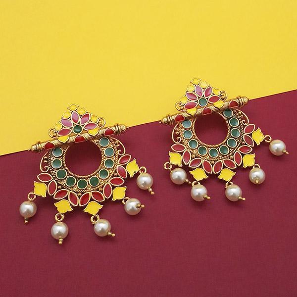 Kriaa Red Meenakari And Pearl Dangler Earrings - 1314221D