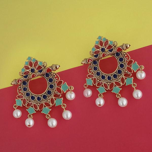 Kriaa Multicolor Meenakari Gold Plated Pearl Dangler Earrings - 1314221G