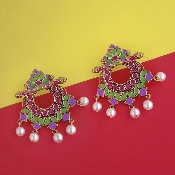 Kriaa Multicolor Meenakari Gold Plated Pearl Dangler Earrings - 1314221J