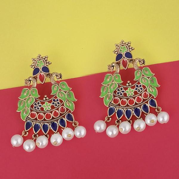 Kriaa Gold Plated Green Meenakari Earrings - 1314222L