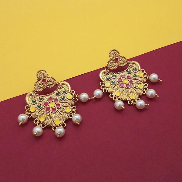 Kriaa Red Meenakari And Pearl Dangler Earrings - 1314223D