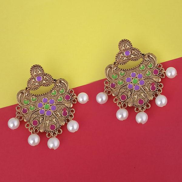 Kriaa Gold Plated Purple Meenakari Earrings - 1314223K