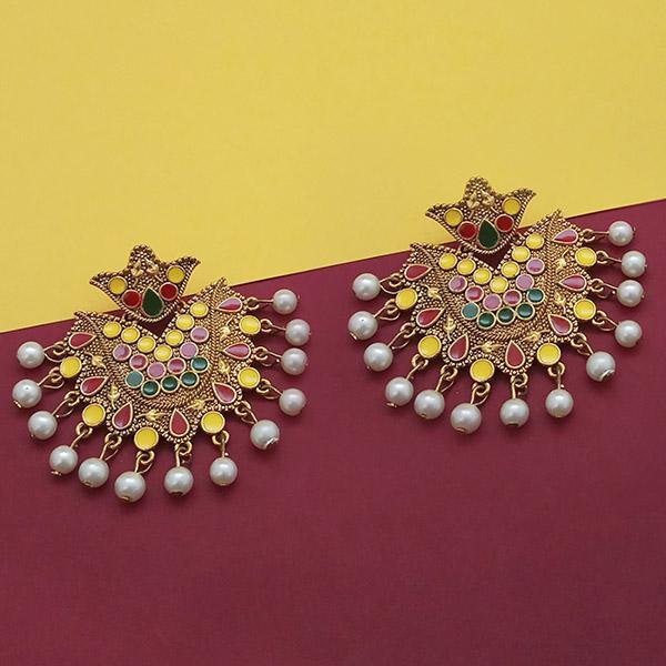 Kriaa Multi Meenakari And Pearl Dangler Earrings - 1314224B