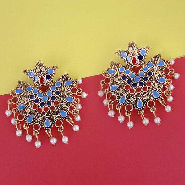 Kriaa Gold Plated Blue Meenakari Earrings - 1314224H