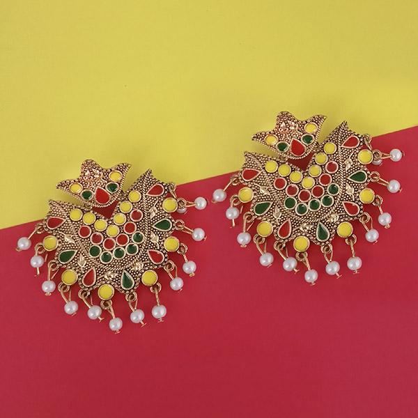 Kriaa Gold Plated Yellow Meenakari Earrings - 1314224J