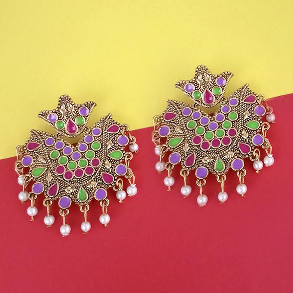 Kriaa Gold Plated Purple Meenakari Earrings - 1314224K