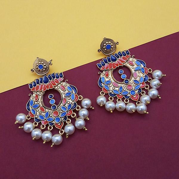 Kriaa Blue Meenakari And Pearl Dangler Earrings - 1314225A