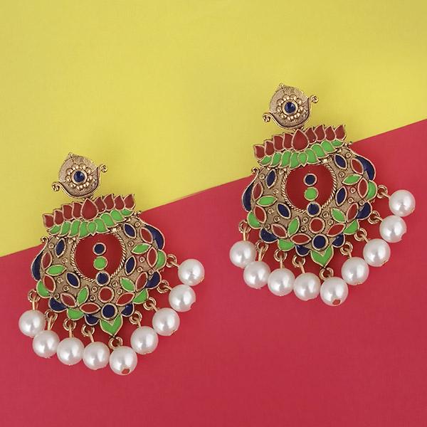 Kriaa Gold Plated Red Meenakari Earrings - 1314225G