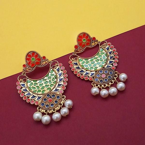 Kriaa Red Meenakari And Pearl Dangler Earrings - 1314228D