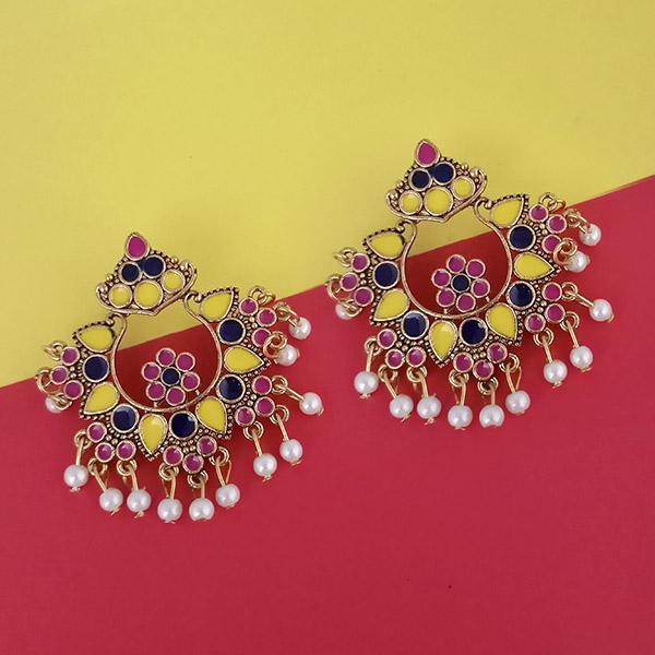 Kriaa Gold Plated Yellow Meenakari Earrings - 1314229H