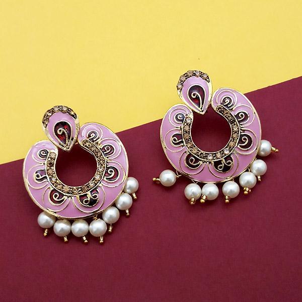 Kriaa Austrian Stone Pink Meenakari Dangler Earrings - 1314234D