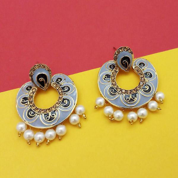 Kriaa Austrian Stone Grey Meenakari Dangler Earrings - 1314234E