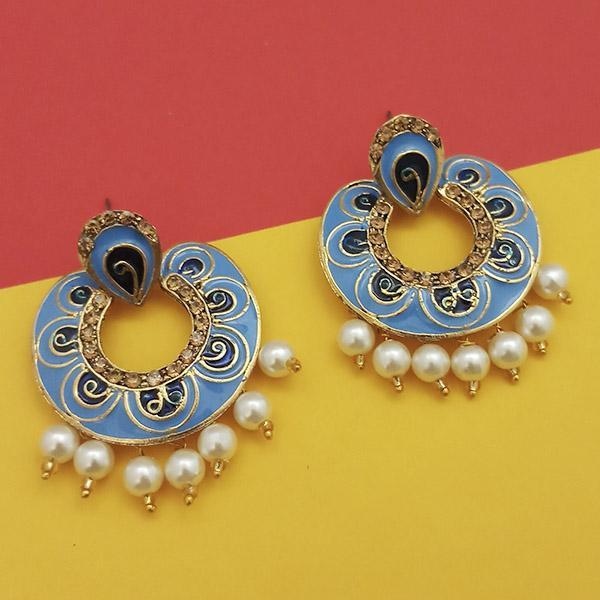 Kriaa Austrian Stone Blue Meenakari Dangler Earrings - 1314234G