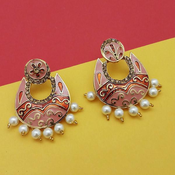 Kriaa Austrian Stone Pink Meenakari Dangler Earrings - 1314235B