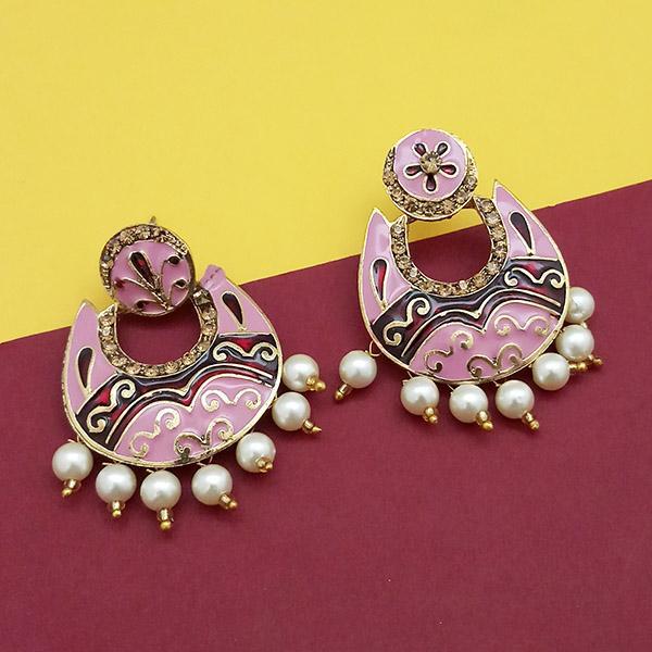 Kriaa Austrian Stone Pink Meenakari Dangler Earrings - 1314235D