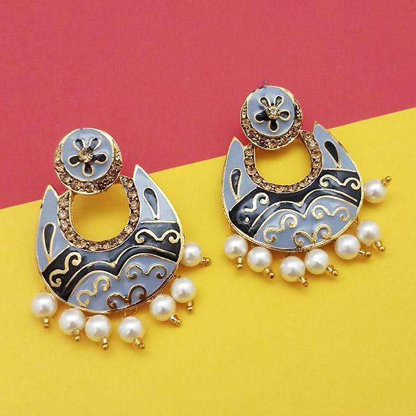 Kriaa Austrian Stone Grey Meenakari Dangler Earrings - 1314235F