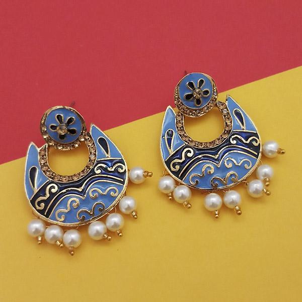 Kriaa Austrian Stone Blue Meenakari Dangler Earrings - 1314235G