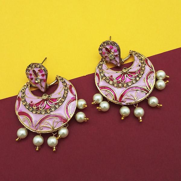 Kriaa Austrian Stone Pink Meenakari Dangler Earrings - 1314236A