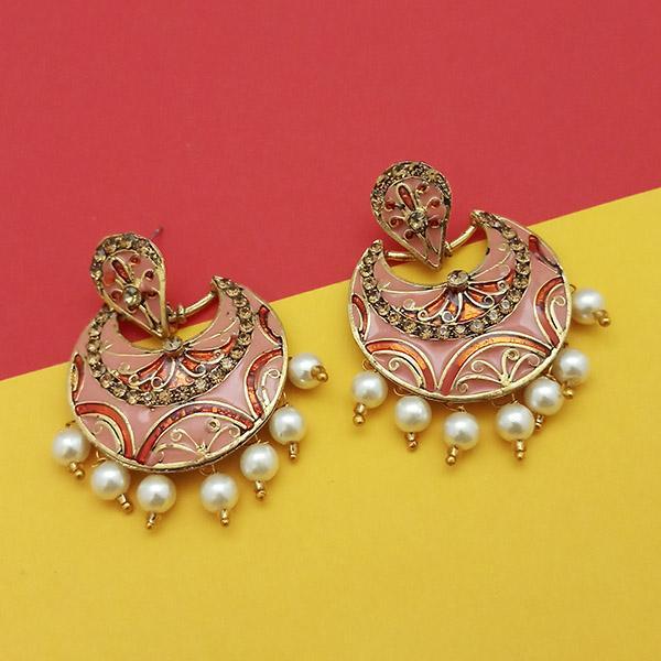 Kriaa Austrian Stone Pink Meenakari Dangler Earrings - 1314236B