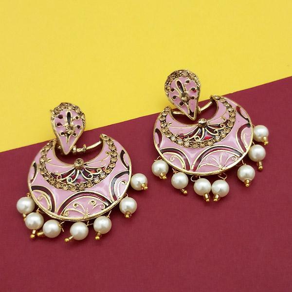 Kriaa Austrian Stone Pink Meenakari Dangler Earrings - 1314236D