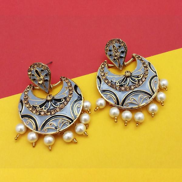 Kriaa Austrian Stone Grey Meenakari Dangler Earrings - 1314236F