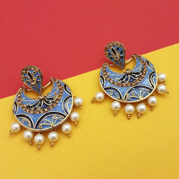 Kriaa Austrian Stone Blue Meenakari Dangler Earrings - 1314236G