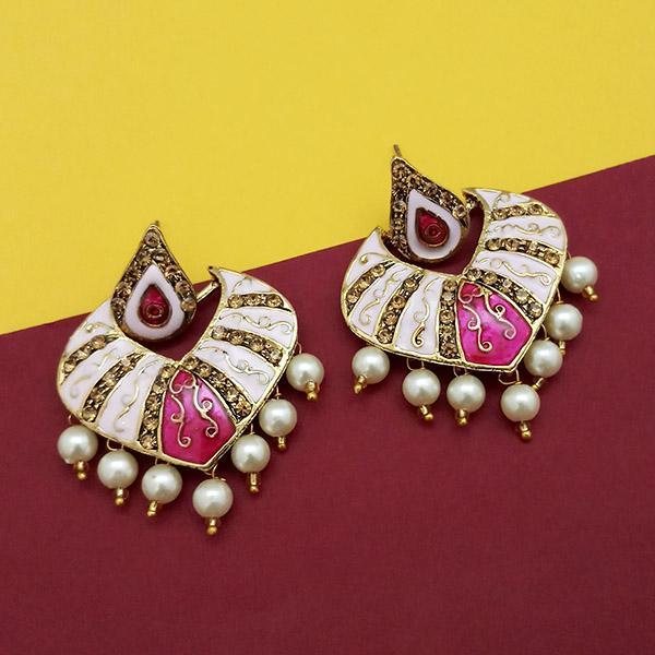 Kriaa Austrian Stone White Meenakari Dangler Earrings - 1314237A