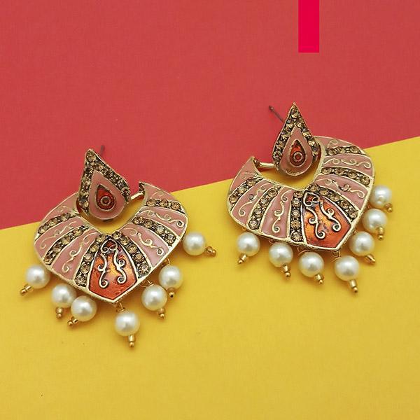 Kriaa Austrian Stone Orange Meenakari Dangler Earrings - 1314237B