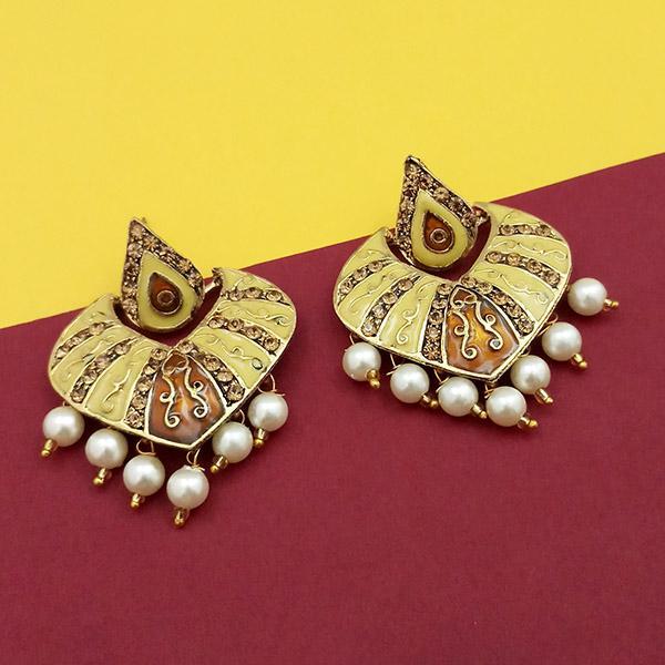 Kriaa Austrian Stone Yellow Meenakari Dangler Earrings - 1314237C