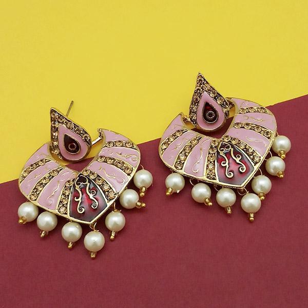 Kriaa Austrian Stone Pink Meenakari Dangler Earrings - 1314237D
