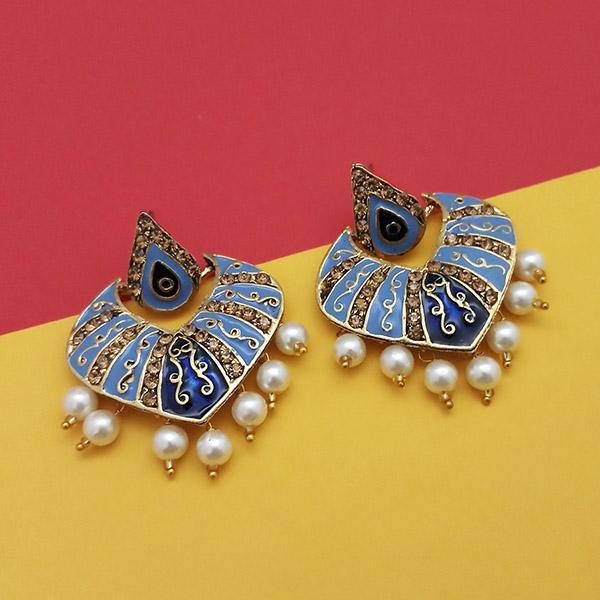 Kriaa Austrian Stone Blue Meenakari Dangler Earrings - 1314237G