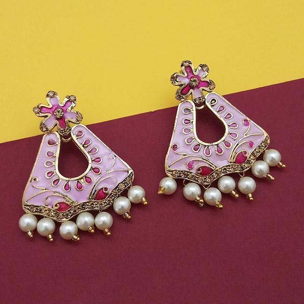 Kriaa Austrian Stone Pink Meenakari Dangler Earrings - 1314238A