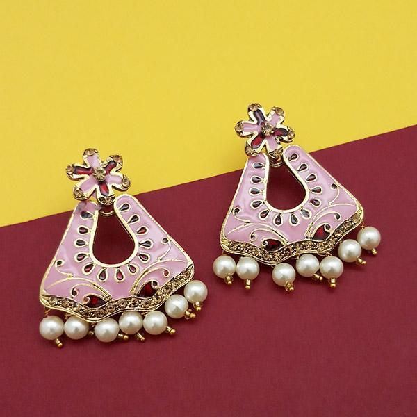 Kriaa Austrian Stone Pink Meenakari Dangler Earrings - 1314238D