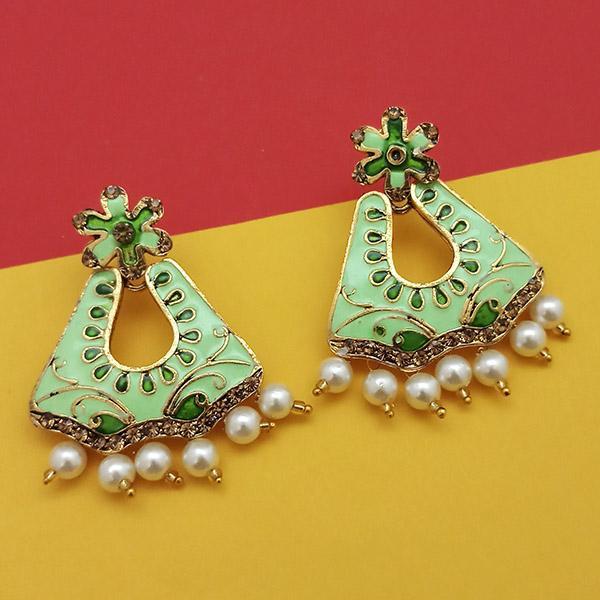 Kriaa Austrian Stone Green Meenakari Dangler Earrings - 1314238E